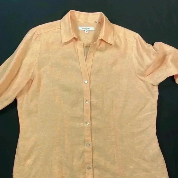 Foxcroft women’s linen tunic button up v-neck blouse size 14 peach color - Picture 9 of 9